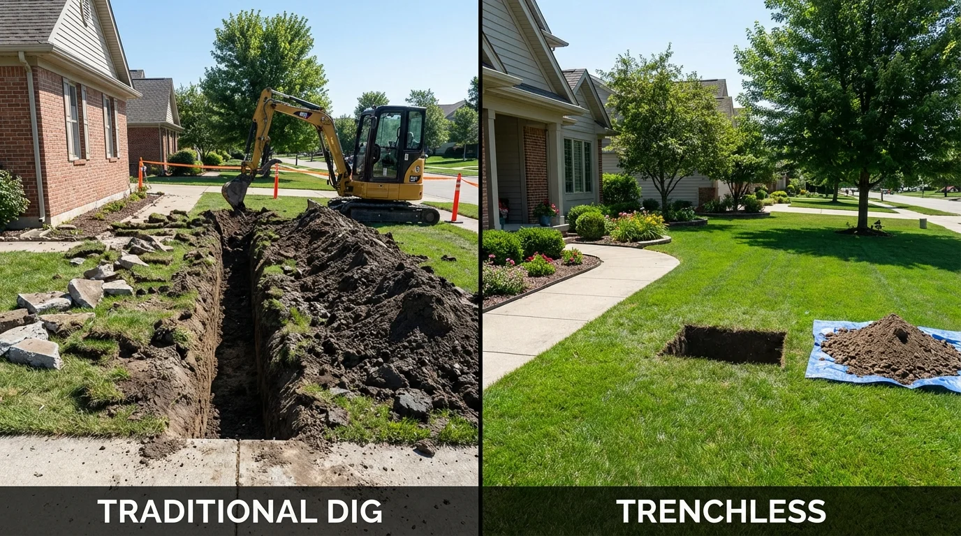 Trenchless sewer repair with minimal yard damage versus traditional excavation in Colonial Beach, VA